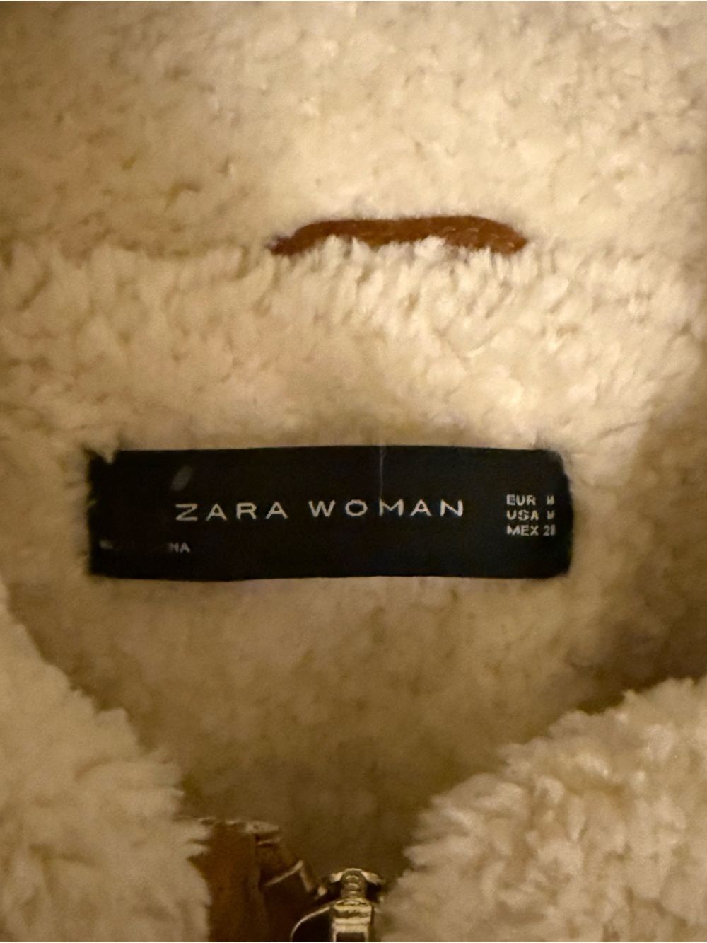 Zara Tan Suede Shearling Jacket with Cream Collar - Picture 4 of 5